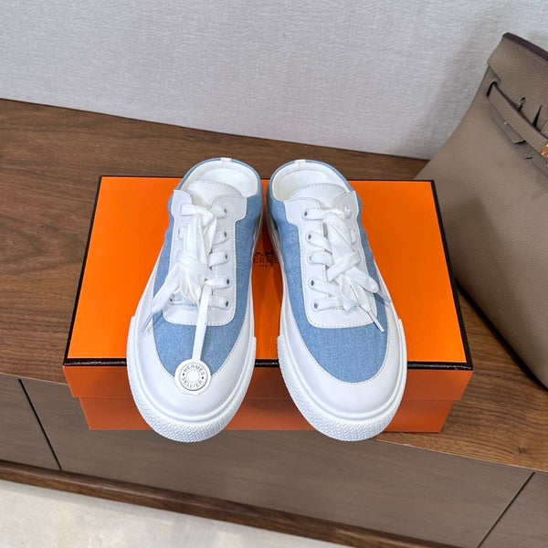 HM Deep Sneaker White Blue Cowhide Fabric 543802