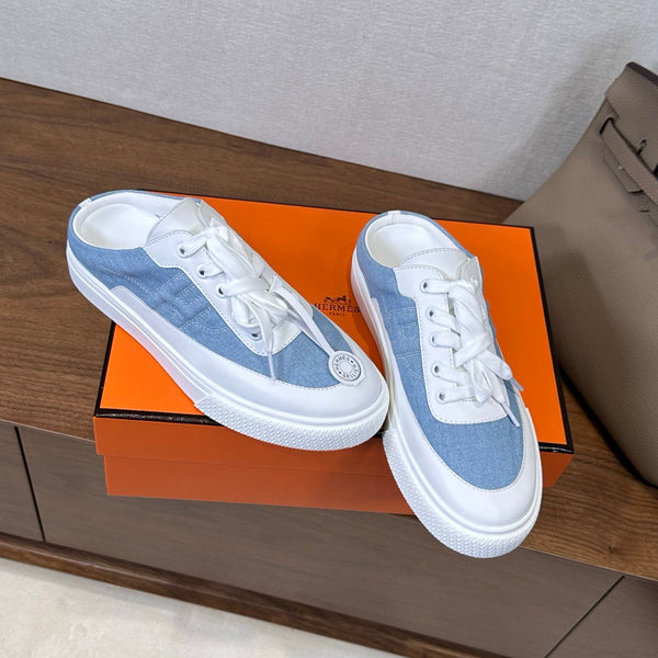 HM Deep Sneaker White Blue Cowhide Fabric 543802