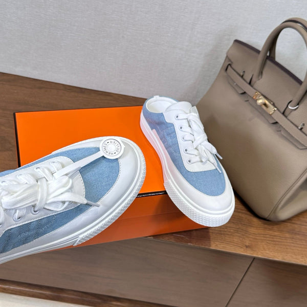 HM Deep Sneaker White Blue Cowhide Fabric 543802