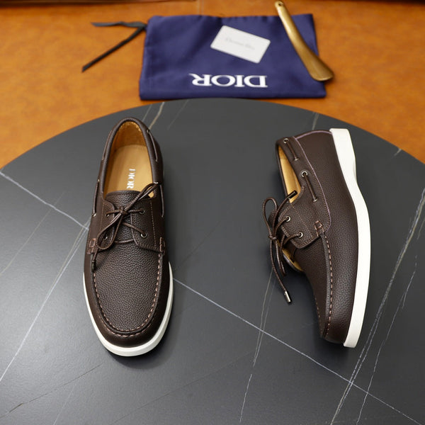 CD GRANVILLE BOAT SHOE DARK BROWN GRAINED CALFSKIN