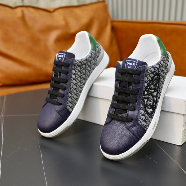 CD LOW TOP BASIC SNEAKER NAVY AND BEIGE JACQUARD
