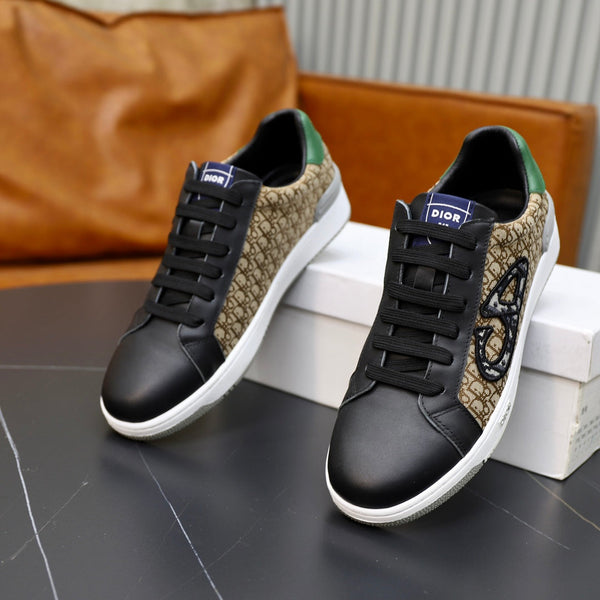 CD LOW TOP BASIC SNEAKER BLACK CALFSKIN AND JACQUARD