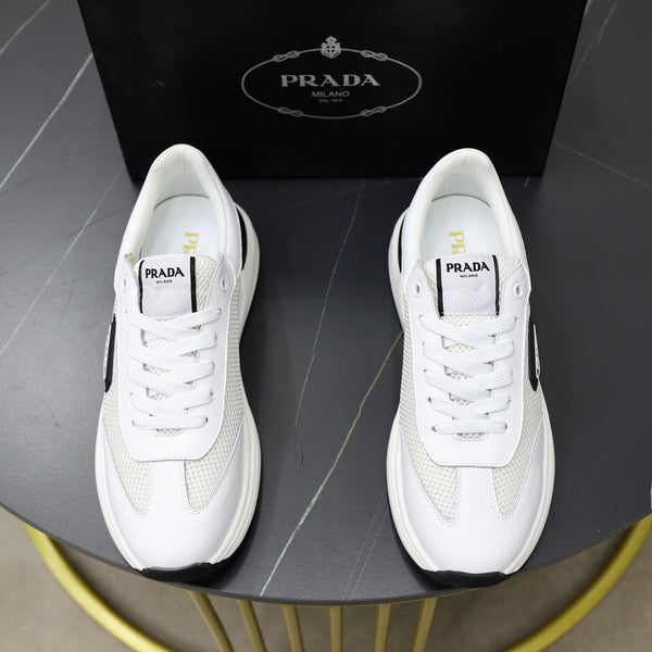 PRA SNEAKER IN WHITE CALFSKIN AND MESH FABRIC