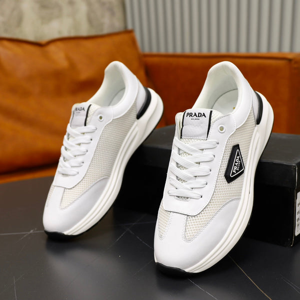 PRA SNEAKER IN WHITE CALFSKIN AND MESH FABRIC