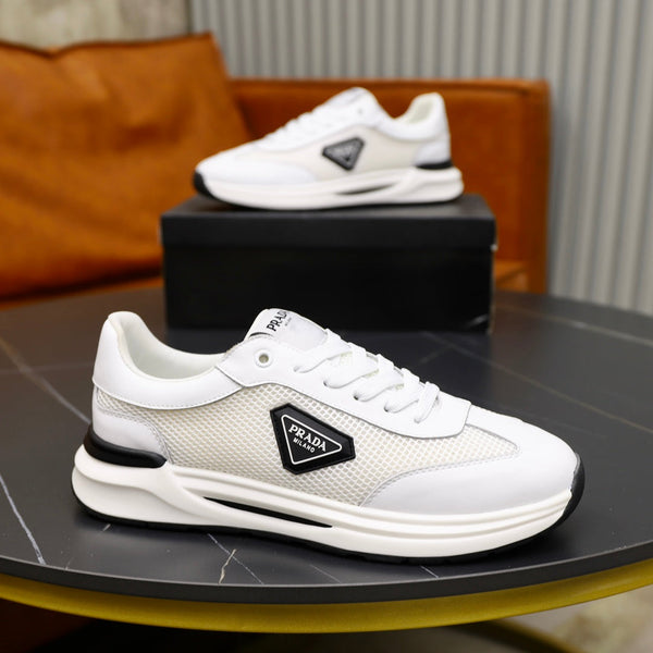 PRA SNEAKER IN WHITE CALFSKIN AND MESH FABRIC