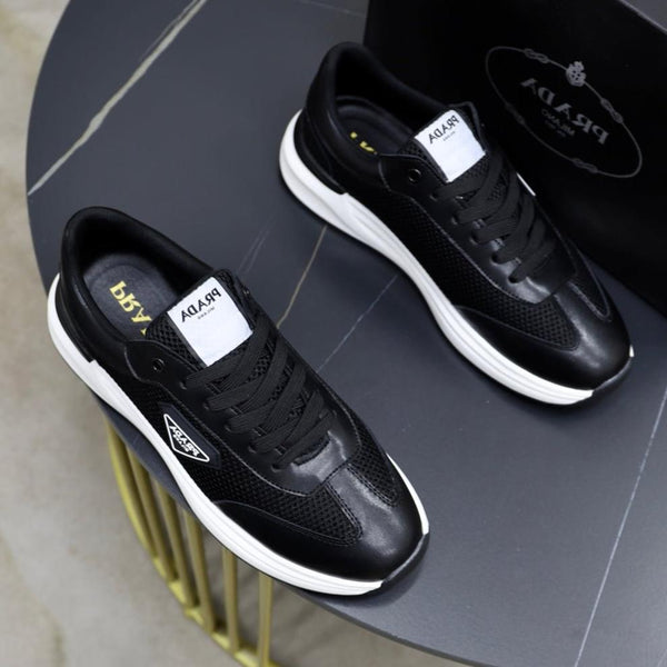 PRA SNEAKER IN BLACK CALFSKIN AND MESH FABRIC