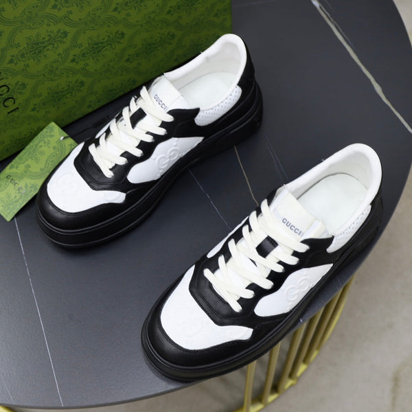 GG Men's Sneaker Black White Cowhide Embossed 523164