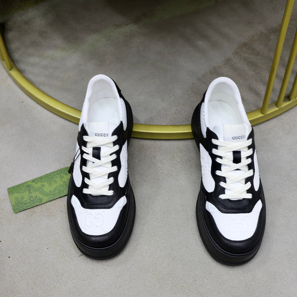 GG Men's Sneaker Black White Cowhide Embossed 523164