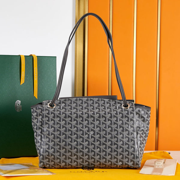 BORSA ROUETTE SOUPLE 31 IN TELA GOYARDINE NERA E PELLE DI VITELLO