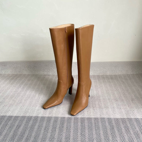 YSL Jill Boots 75mm Brown Smooth Cafskin 429096