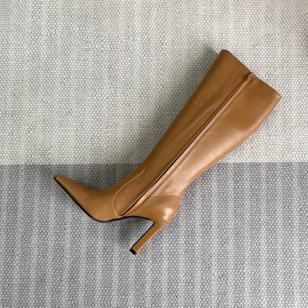 YSL Jill Boots 75mm Brown Smooth Cafskin 429096