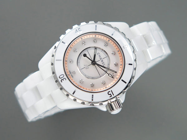 J12 33mm Quartz White Ceramic Diamond Numerals Pink Mop Dial