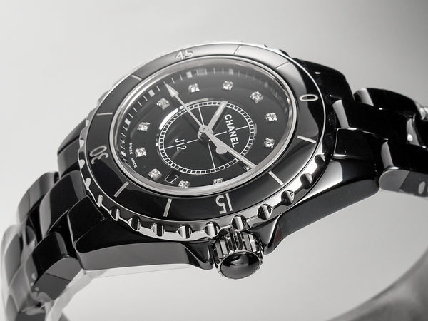 J12 Date Quartz Black Ceramic Diamond Numerals Black Dial