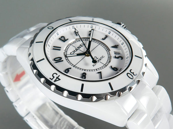 J12 Date Automatic White Ceramic Black Numerals White Dial