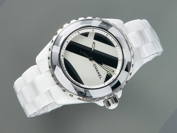 J12 38mm Automatic Limited Untitled H5582 White Ceramic Black White Dial