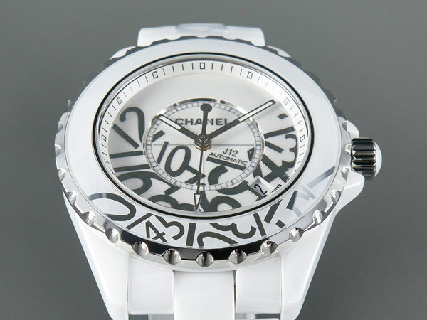 J12 Date 38mm Automatic White Ceramic Stainless Graffiti Limited