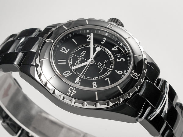 J12 Date Automatic Black Ceramic White Numerals Black Dial White Steel Hands