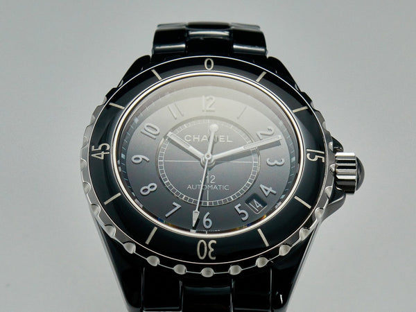 J12 Date Automatic Black Ceramic White Numerals Black Dial White Steel Hands
