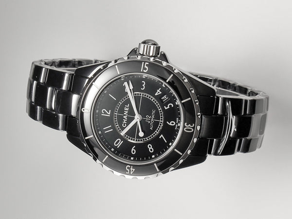 J12 Date Automatic Black Ceramic White Numerals Black Dial White Steel Hands