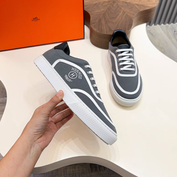 HM Men's Get Sneaker Grey Cowhide Canvas 723509