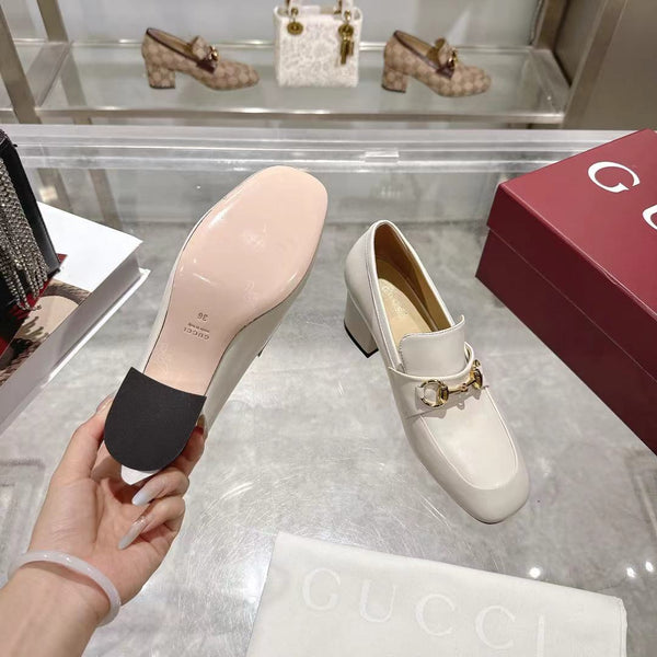 GG Women's Loafer Pump 55mm Horsebit Ivory Soft Cowhide 502607