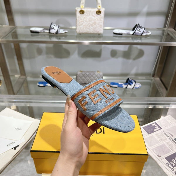 FF Women Signature Slides Tan Denim Canvas Slide