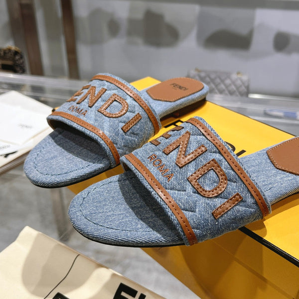 FF Women Signature Slides Tan Denim Canvas Slide