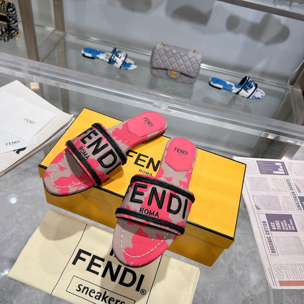 FF Women Signature Slides Dark Pink Gray Canvas Slide