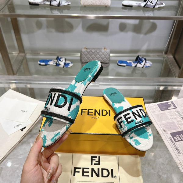 FF Women Signature Slides Turquoise White Canvas Slide