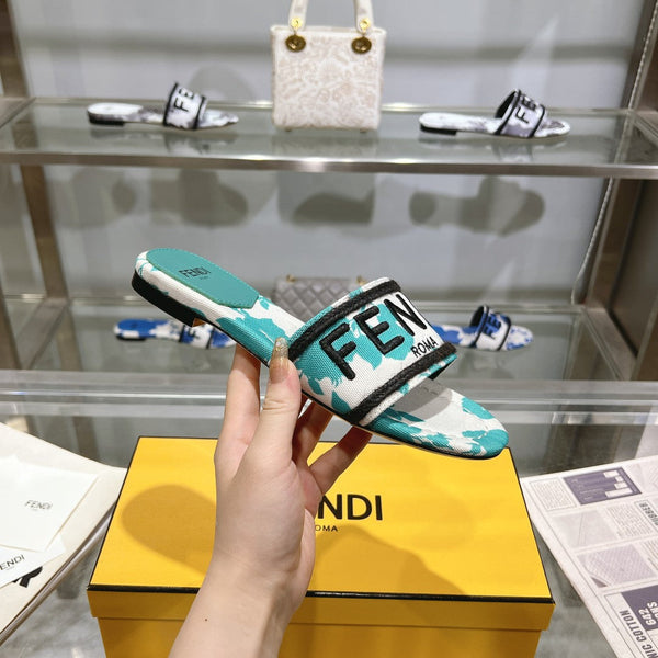 FF Women Signature Slides Turquoise White Canvas Slide