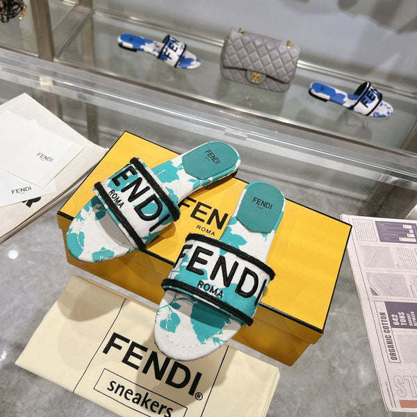 FF Women Signature Slides Turquoise White Canvas Slide