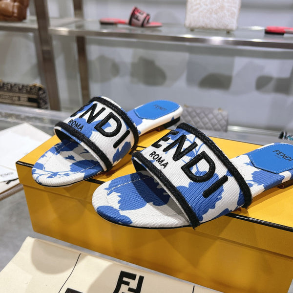 FF Women Signature Slides Blue White Canvas Slide