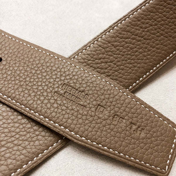 FIBBIA PER CINTURA HM H D'ANCRE E CINTURINO REVERSIBILE IN PELLE MARRONE CAFFÈ 38 MM FERRAMENTA ARGENTO