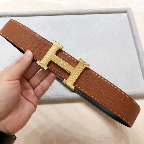 HM H D'ANCRE BELT BUCKLE & REVERSIBLE BRONZE BROWN LEATHER STRAP 38 MM GOLD HARDWARE