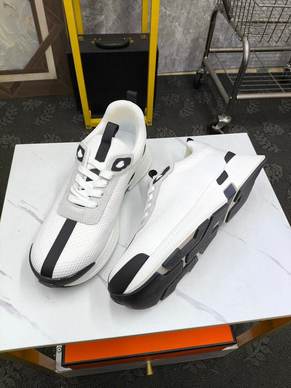 HM Men's Sneaker White Black Mesh Lambskin 543944