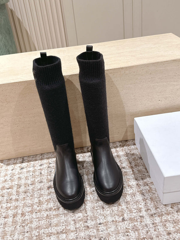 LV Celine Margaret Chelsea Boots Dark Brown Calfskin and Woolen Fabric 532986