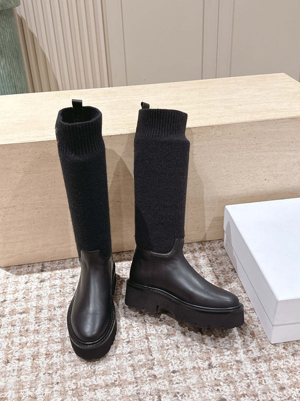 LV Celine Margaret Chelsea Boots Dark Brown Calfskin and Woolen Fabric 532986