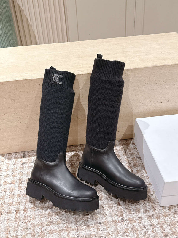 LV Celine Margaret Chelsea Boots Dark Brown Calfskin and Woolen Fabric 532986