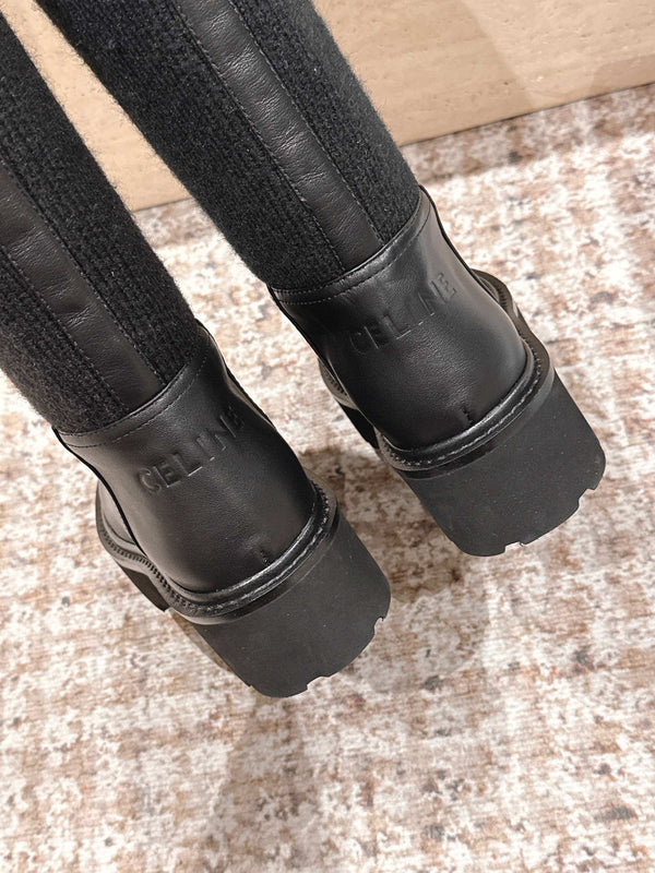 LV Celine Margaret Chelsea Boots Dark Brown Calfskin and Woolen Fabric 532986