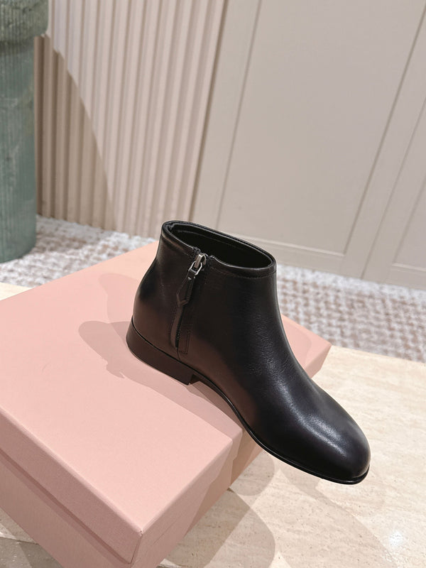 Miu Miu Pair Fumé Booties Ankle Boots Dark Brown Calf Leather 533040