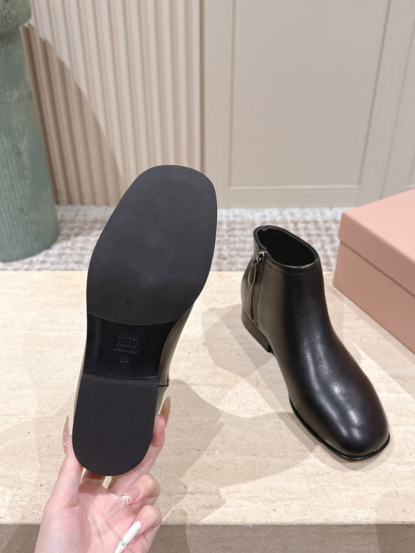 Miu Miu Pair Fumé Booties Ankle Boots Dark Brown Calf Leather 533040