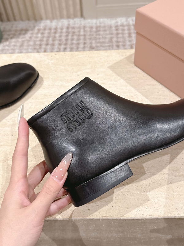 Miu Miu Pair Fumé Booties Ankle Boots Dark Brown Calf Leather 533040