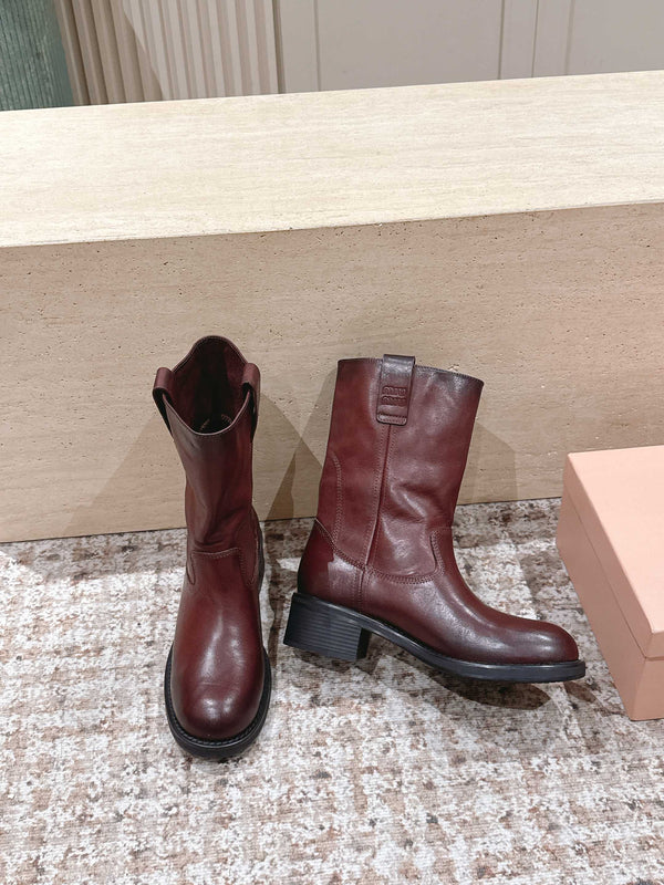 MiuMiu's 26SS Runway Slouch Boots Burgundy Leather 533042