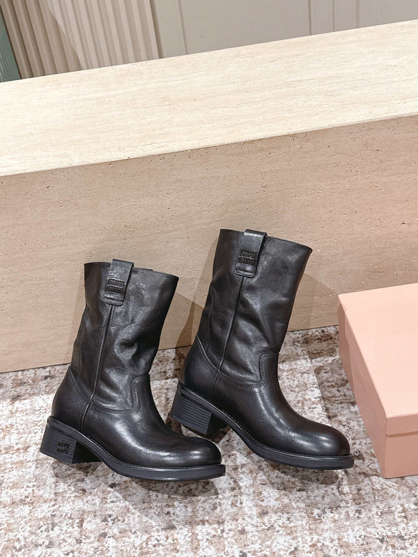 MiuMiu's 26SS Runway Slouch Boots Dark Brown Leather 533043