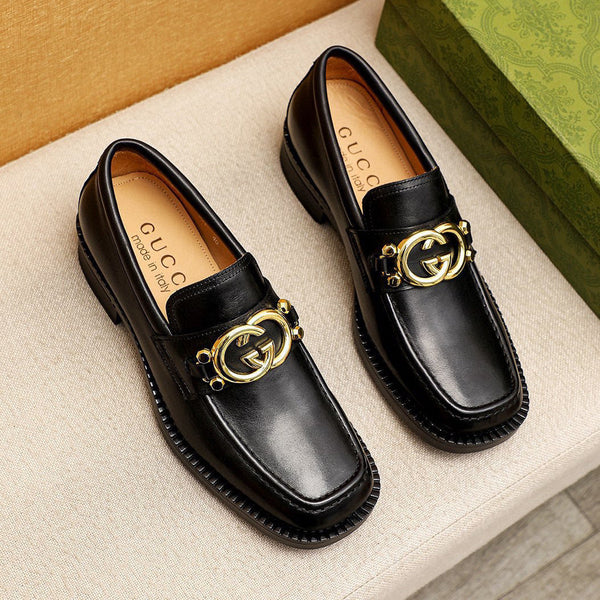 GG Men's Loafer Black GG Gold Cowhide 736977