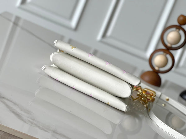 COUSSIN BB 21 IN PELLE DI AGNELLO CON MONOGRAMMA BIANCO E FERRAMENTA ORO