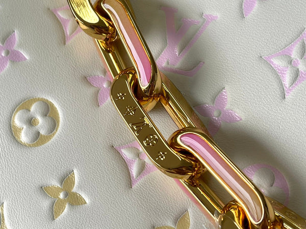 COUSSIN BB 21 IN PELLE DI AGNELLO CON MONOGRAMMA BIANCO E FERRAMENTA ORO