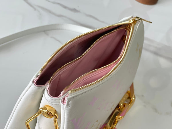 COUSSIN BB 21 IN PELLE DI AGNELLO CON MONOGRAMMA BIANCO E FERRAMENTA ORO