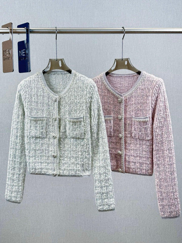CC Tweed Beaded Coat Pink White Cotton Acrylic 251307