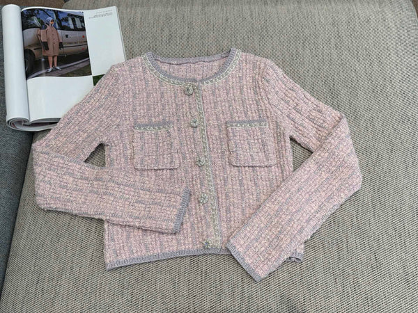 CC Tweed Beaded Coat Pink White Cotton Acrylic 251307